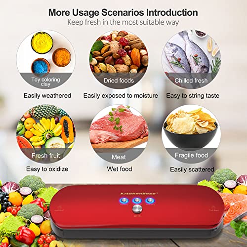 KitchenBoss Food Vacuum Sealer Machine: Vacuum Sealer Machine for Dry and Moist Foods Storage Preservation Automatic Vacuum Sealing Include 5 Pcs Food Vacuum Bags