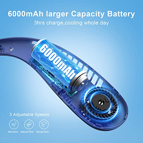Jolassy Portable Neck Fan, 6000mAh Rechargeable Personal Fans Cooling