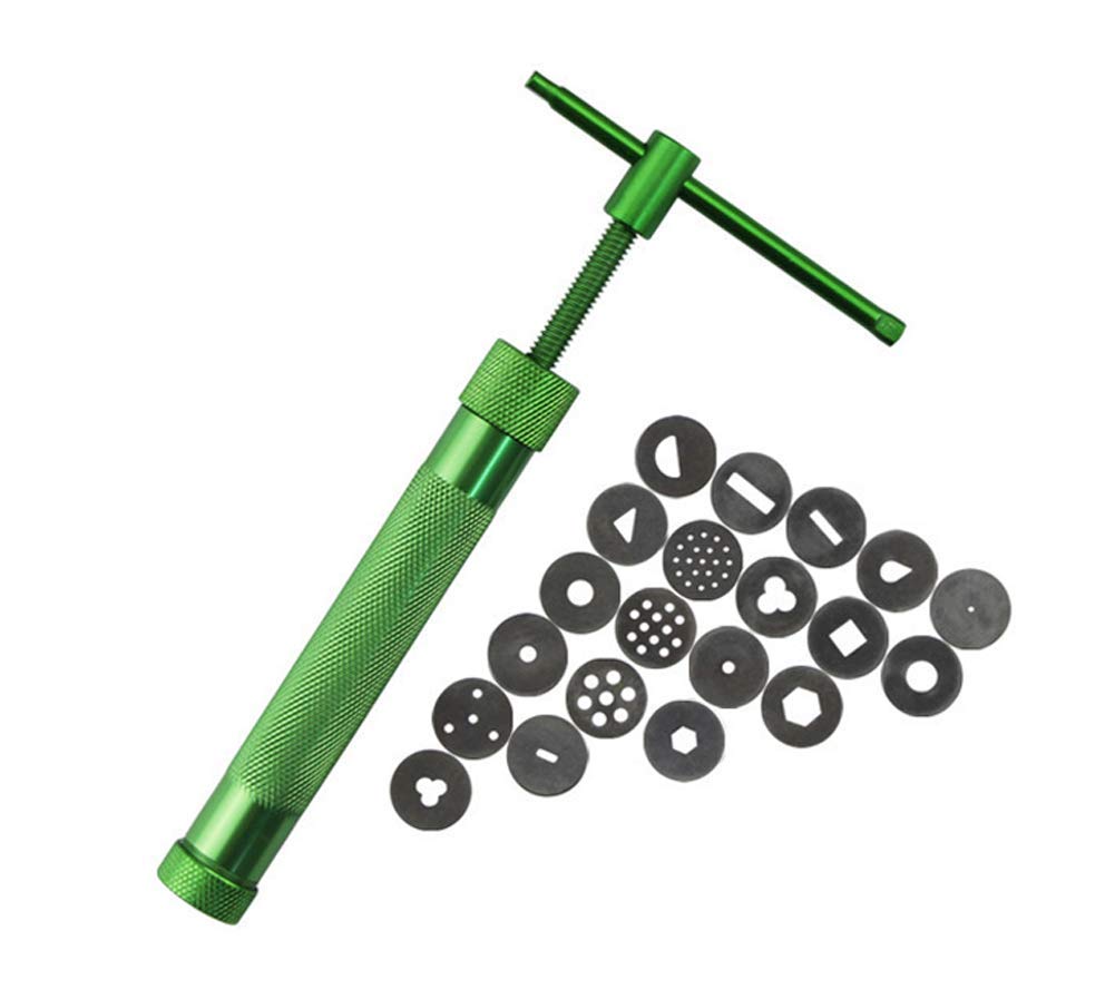 Clay Extruder Stainless Stainless Steel Sugar Paste Extruder Cutter Decorating Tool with 20 Tips for Fondant Cake Sugar Clay Craft Decorating (Green)