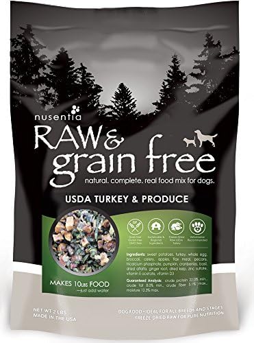 NUSENTIA Raw & Grain Free Dog Food - Local Turkey & Produce Recipe - Dehydrated 2lbs (Makes 10lbs) - All Natural Wellness