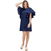 Mud Pie Women Navy Valencia Ruffle Sleeve Dress (Small)