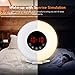 COULAX Wood Wake Up Light with Sunrise Sunset Simulation,7 Colored LED Lights, 6 Natural Sounds, FM Radios,10 Brightness Levels,Snooze Function Alarm Clock with Adapter (Wood) (White)