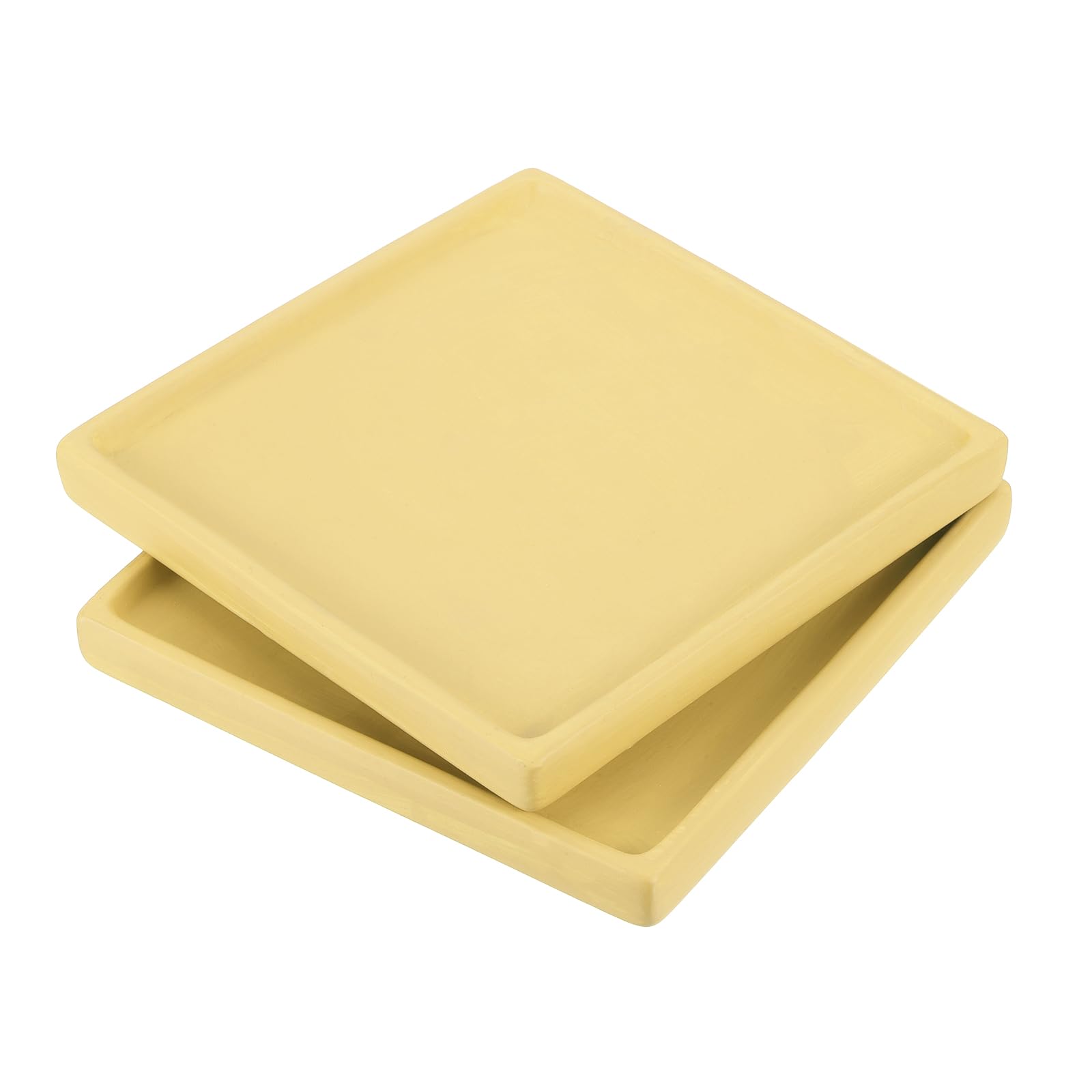 PATIKIL 7 Inch Plant Pot Saucers, 2 Pack Ceramic Square Plant Saucer Tray Flower Planter Drip Tray for Indoors Outdoors Patio Balcony, Yellow