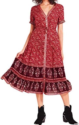Princess in The Forest Womens Boho Midi Dress Folk Custom Floral Print Long Summer Maxi Dresses Uefaof Cool Clothes