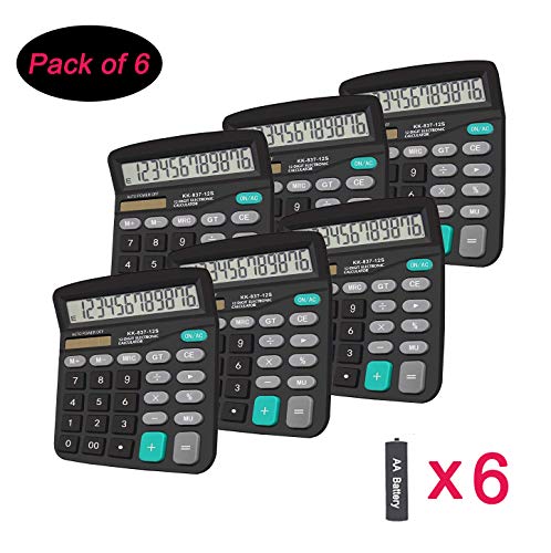 Calculators, BESTWYA 12-Digit Dual Power Handheld Desktop Calculator with Large LCD Display Big Sensitive Button (Black, Pack of 6)