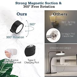 Wall Lights, Set of 2 LED Black Dimmable Battery