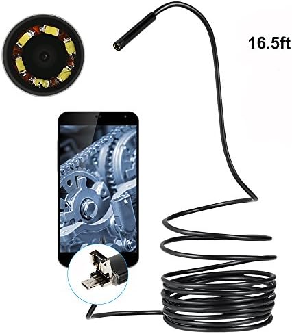 QMSSIC 7MM Lens 5M(16.5ft) 2 in 1 Endoscope 1.3 Megapixel HD Handheld Waterproof USB Digital Inspection Borescope Camera Snake Camera for Android OTG and UVC Phones / PC / Mac