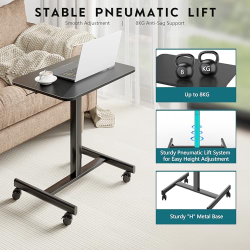 BONTEC Mobile Standing Desk, 65 x 48 cm, Height Adjustable Bed Table, 72-110.5 cm, Rolling Table with 4 Lockable Wheels, Laptop Table for Bedroom, Living Room, Office from Home