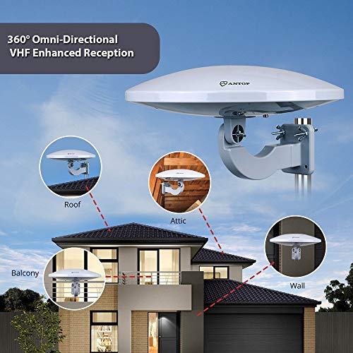 ANTOP New Generation UFO Outdoor TV Antenna 360 Omnidirectional Reception,Exclusive Smartpass Amplifier and Build in 4G LTE Filter, Fit Indoor/Outdoor/RV/Attic Use 65 Miles(Certified Refurbished)