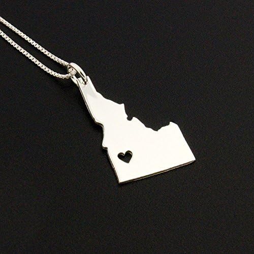 Silversmith925Idaho necklace sterling silver Idaho state necklace with heart comes Italian Box chain name engraving jewelry - personalize hometown gift