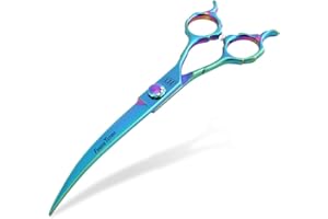 Fenice Totem Dog Grooming Scissors: 7" Curved Pet Shears Made Of Japanese 440C for Trimming Dogs Cats and Other Pets Green