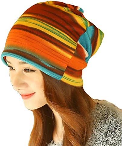 Qunson Womens Rainbow Slouchy Beanie Hat Cap (orange)
