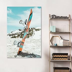 Canvas Wall Art Sports Theme - Skiing Board Stuck in Snow - Giclee Print Gallery Wrap Modern Home Art Ready to Hang - 12x18 inches