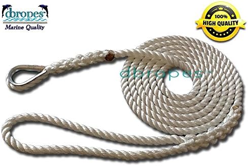 3 Strand Mooring Pendant Premium 100% Nylon Rope 1/2' X 5' with Thimble (Tensile Strength 6400 Lbs.). Made in USA