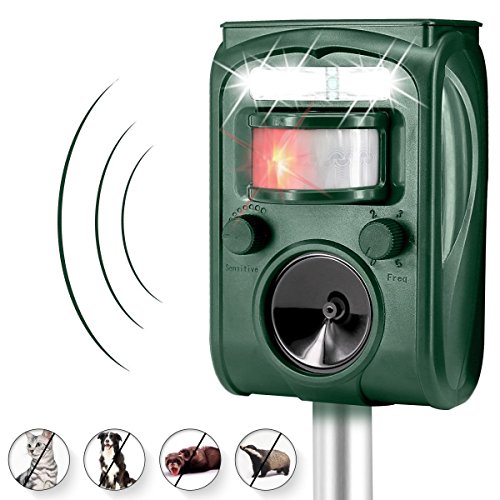 Wikoo Ultrasonic Animal Repeller, Solar Powered Pest Repeller, Waterproof Outdoor Repellent with Motion Activated PIR Sensor, Repel Dogs, Cats, Squirrels and more (Green) Wikoo Ultrasonic Animal Repeller, Solar Powered Pest Repeller, Waterproof Outdoor Repellent with Motion Activated PIR Sensor, Repel Dogs, Cats, Squirrels and more (Green)