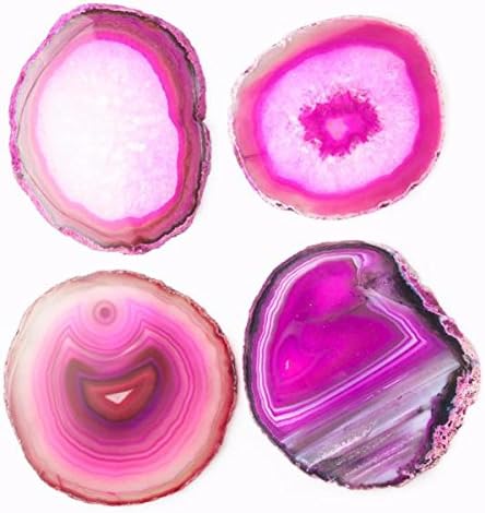 Pink Agate Coasters Set of Four - Agate Slice Geode Slice Crystal Coasters Rock Coasters Stone Slabs (3.5''-4", Pink)