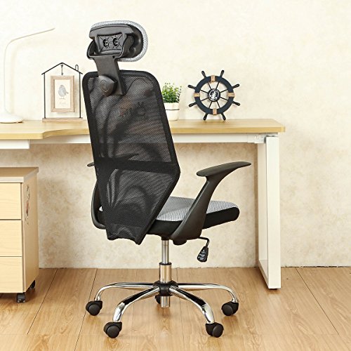 YAMASORO High Back Ergonomic Mesh Office Chair,Computer Task Chair with Headrest and Armrest for Home Office and Conference Room Black&Gray