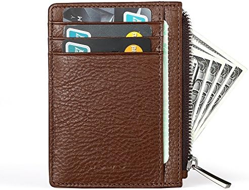 Front Pocket Wallet - RFID Slim Wallet with Money Clip Pocket Zipper 8 Credit Card Case Holders Leather RFID Blocking
