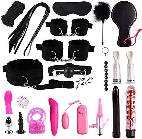 22 Pcs/Set New Plush Nylon Leather Kit Alternative Special Bundled Binding Set, Yoga Nylon Leather Suit Sexy Suit Plush Set Sexy Toy Suit SM Kit for Couple Adult,Black