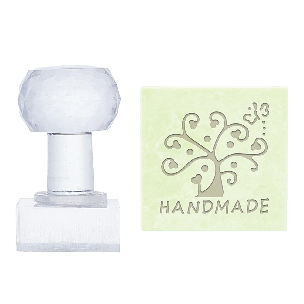 PH PandaHall Handmade Soap Stamp Flower Acrylic Stamp with Handle Tree Soap Embossing Stamp Soap Chapter Imprint Stamp for Handmade Soap Cookie Clay Pottery Stamp Biscuits Gummier Making Projects