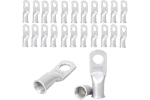 JOYPXF 25Pcs 4 AWG 5/16" Stud Tinned Copper Ring Terminals Battery Cable Ends Wire Lugs 4 Gauge Battery Cable Lugs Heavy Duty Cable Lugs Bare Copper Eyelets Tubular Ring Terminal Connectors