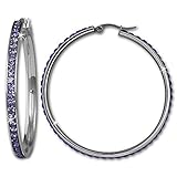 Amello Stainless steel hoop earring, with lots off purple Swarovski elements, diameter: 1.96 inch, original Amello ESOS05V