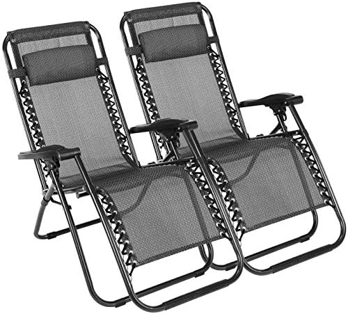Superworth Set Of 2 Folding Zero Gravity Chairs Beach Chairs Sun Lounger Recliner For Beach Patio Garden Camping Outdoor With Adjustable Headrest Black