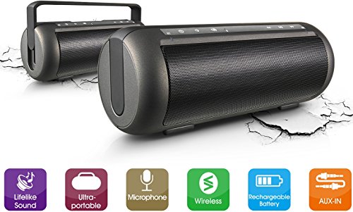 KOCASO Bluetooth 3.0 Ultra Portable Wireless Boom Box Lightweight Small Loud Speaker with Carrying Pull-Up Handle, Built-In Speakerphone, AUX Jack, Smartphone Support, Samsung, iPhone, Droid - Black - Thumbnail 4