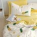 BuLuTu Pineapple Kids Duvet Cover Twin Cotton Cream White,Reversible Yellow Geometric 3 Pieces Lightweight 100% Cotton Bedding Sets,1 Twin Duvet Cover + 2 Pillow Shams,No Comforter