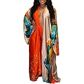 cu4eve Summer Cardigan For Women Lightweight Satin Open Front Long Kimono Swimsuit Cover Ups Silk Robe Plus Size