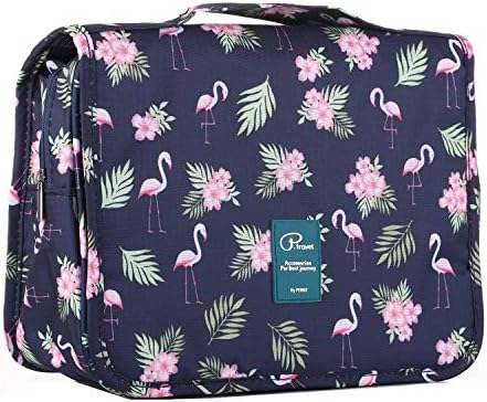 ISCRIO Travel Toiletry Bag,Hanging Toiletry Bag Waterproof Flamingo Bath Organizer Makeup Bag with Hook Folding Bathroom Storage with Zipper (Flamingo)