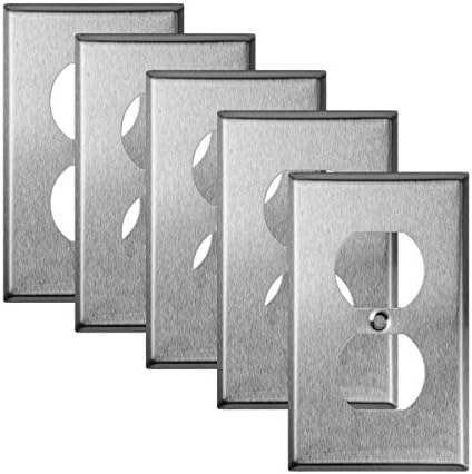 TOPELE 1-Gang Duplex Receptacle Stainless Steel Wall Plate, Cover Plate for Home & Workplace Decor with Screw, Standard Size (Pack of 5)