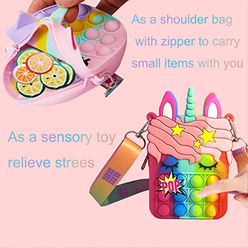 Forgreafa Pop Purse Fidget Toys for Girls, Push Bubble Sensory Crossbody Shoulder Bag, Dimple Toy Kids Handbag Relieve Stress Relief Silicone Bag