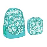Reinforced Water Resistant School Backpack and Insulated Lunch Bag Set - Teal Floral Motif