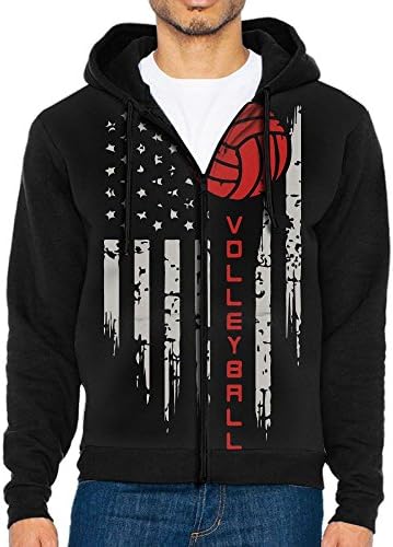 LOD Hoodies Volleyball American Flag Red Line Casual Mens Long Sleeve Hoodie Pullover Sweatshirt Hoodies Pockets