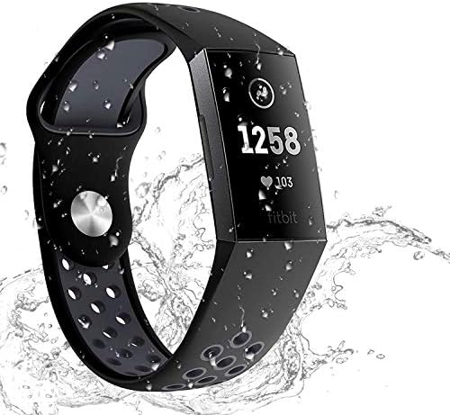 Hotodeal Sport Bands Compatible Fitbit Charge 3 Bands Waterproof Soft Silicone Replacement Breathable Bands for Women Men Fitbit Charge 3 Accessories, Small Large Size