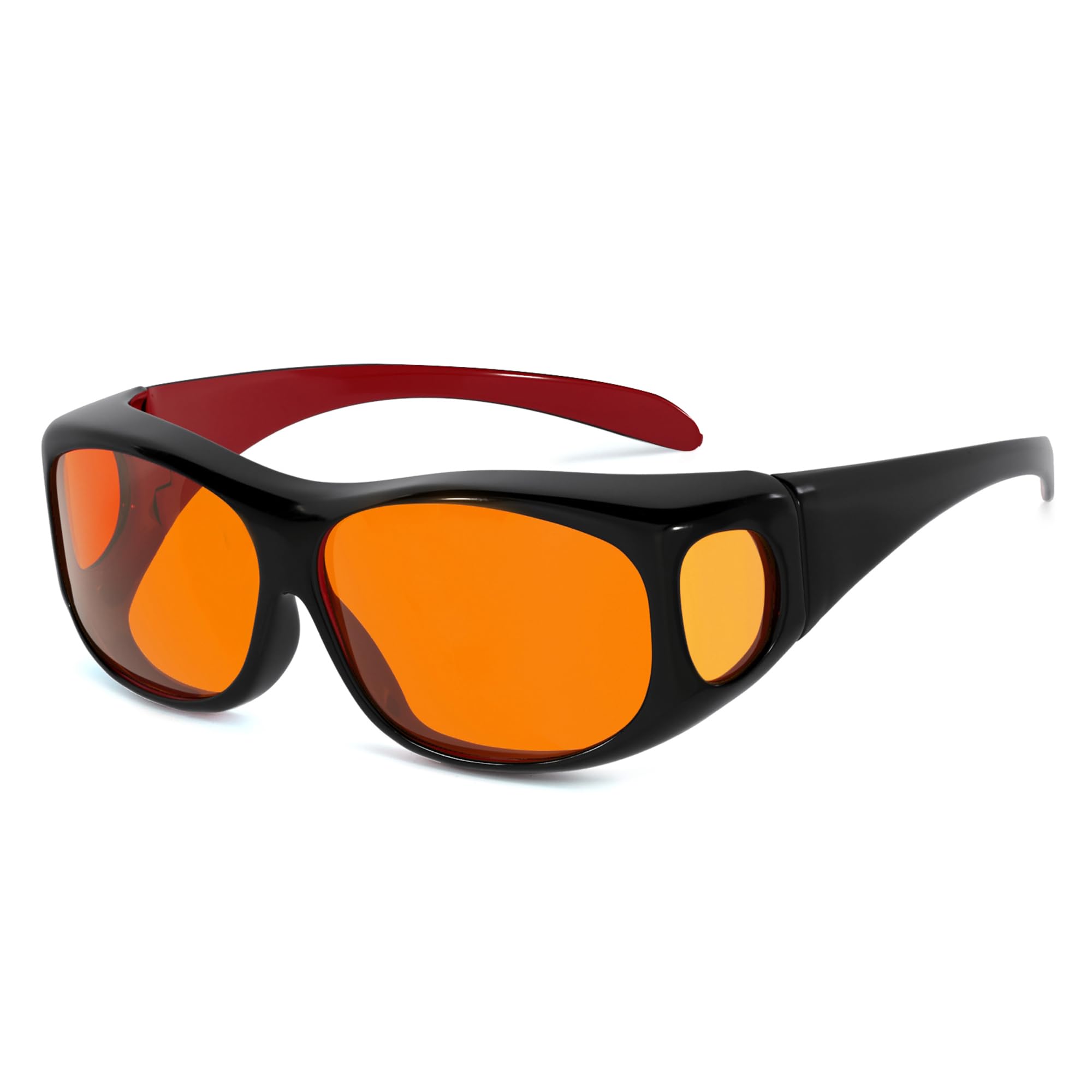 Eyekepper 100% Blue Light Reduction,Huge Fitover Anti-Blue Blocking Computer Eyeglasses with Extra Amber Lenses, Black Red
