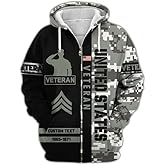 Personalized Veterans Day Hoodie - Men Military Hoodie, Patriotic Sweatshirts, Zip Hoodie For Vets, Veteran Day Gifts