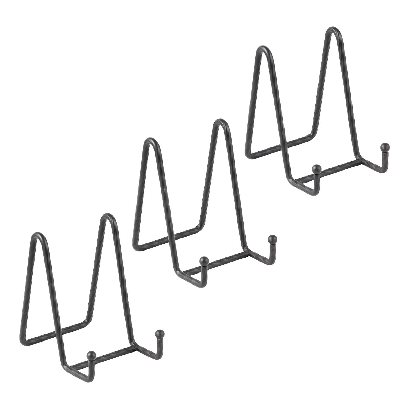 Plate Holder Easel Display Stand - 4.5 Inch Twisted Metal Wire Plate Stands - Picture Frame Stand - Tabletop Easels for Display Decorative Plates | Pictures | Books | Photo | Plaque - 3 Pack - Black