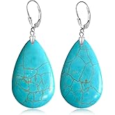HAIXIAN Big Waterdrop Turquoise Stone Dangle Earrings,Simple Single Gemstone Western Earrings for Women