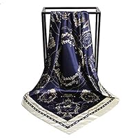 35" Ladies Satin Square Silk Feeling Hair Scarves and Wraps Headscarf for Women Sleeping (Navy tassel)