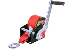 Hand Winch Heavy Duty with Strap and Ratchet Handle Hook 2 Gear Manual Crank Towing Winch for ATV Boat Trailer Truck Auto Gre