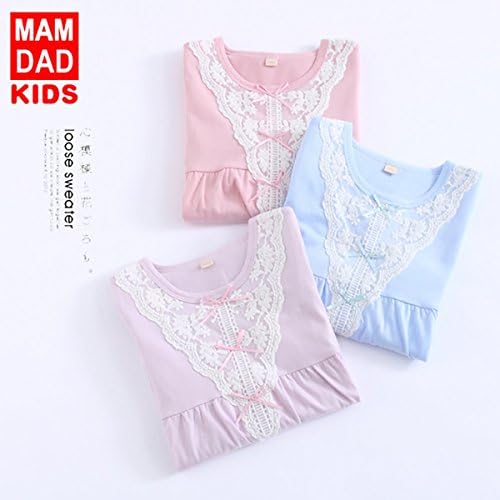 DGAGA Kids Girls Cotton Lace Nightgown Bowknot Sleepwear Solid Pajama Nightshirt