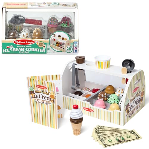 - Eisdiele aus Holz, 28-teilig, Für das Eisdielen-Rollenspiel mit 8 Sorten Eiscreme, Eistüten und Eisbecher, Spielgeld inklusive, Für Kinder ab 3 Jahren