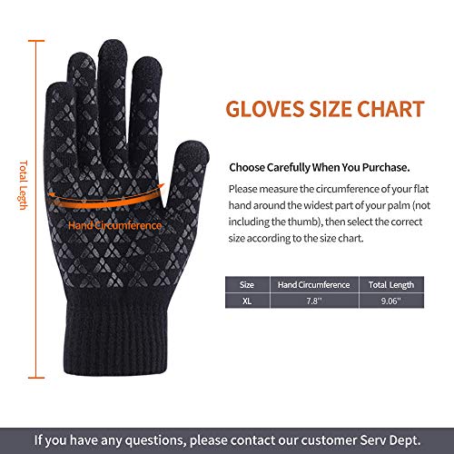 GonHui Winter Gloves Touch Screen Gloves Thermal Soft Wool Lining Anti-Slip Elastic Cuff Upgrade Thickening Warm Knit Gloves for Men Women (Black/Gray, XLarge)