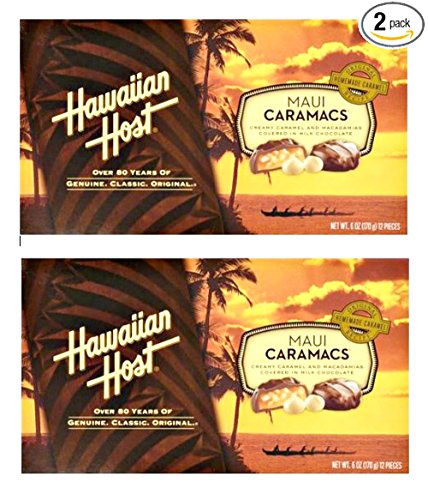 Hawaiian Host Maui Caramacs Creamy Caramel and Macadamias Covered in Milk Chocolate 6 oz Boxes (2 Boxes)