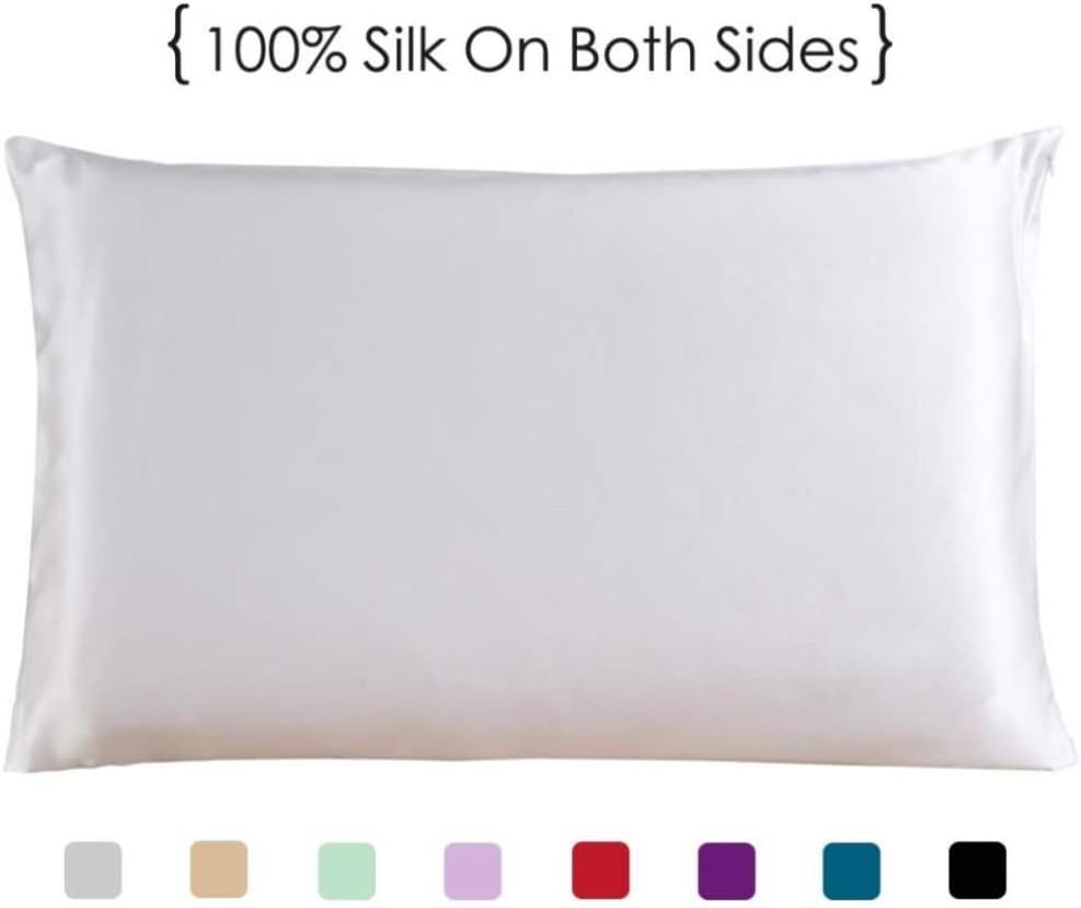 White Silk Pillowcase, King Size Silk Pillow Case with Zipper, Both Sides Mulberry Silk Pillow Cover Sham for Hair and Skin