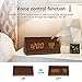 BlaCOG Alarm Clock Display Time Date Temperature,Wooden Alarm Clock for Bedroom,Digital clock Adjustable Brightness Voice Control-Brown/Orange
