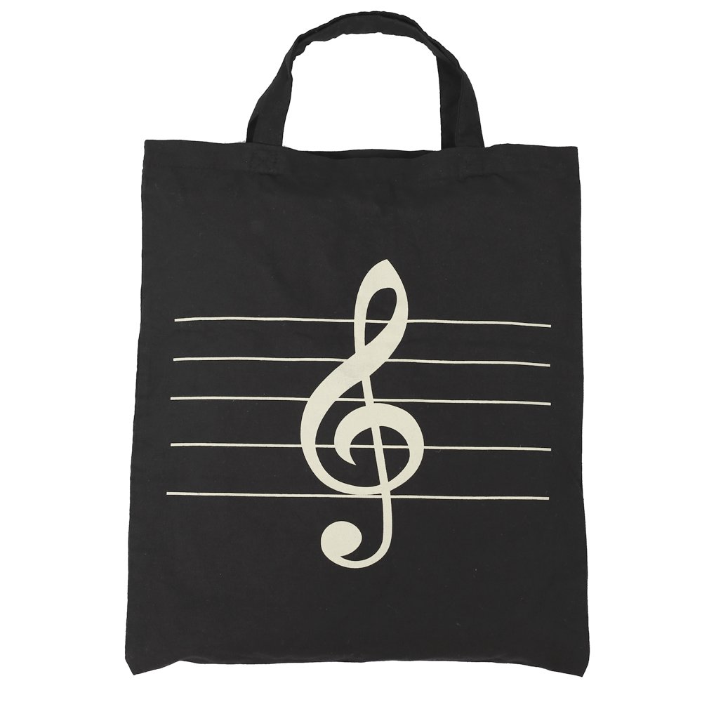 KingPoint Cotton Handbag Women Shopping Bags in Muisc Clef Theme Patterns High Notes and Musical Instruments Designs(High Note Black)