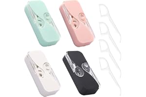 YRAKOZIN [4 Pack] Portable Floss Dispenser with 48 Dental Floss, Flosser Storage Box for Adults, Tooth Picks Holder Suitable for Tourism and Business Trips, White+Black+Pink+MintGreen